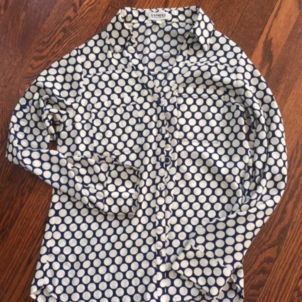 Express Portofino Shirt - Navy and White - Size Sm